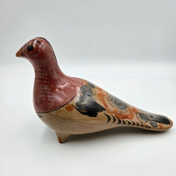 Tonala Mexican Pottery Hand Painted Bird Dove Pigeon Folk Art Mexico Read - Picture 4 of 10